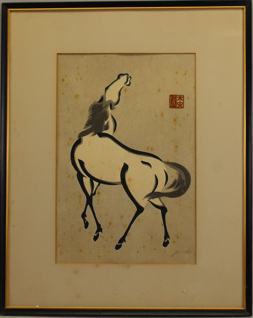 Mixed Media, Manner of Kiyoshi Saito (1907-1997): Mixed Media, Manner of Kiyoshi Saito (1907-1997). Signed mixed media image of a horse. Pencil signed lower right. Image size: 13.5 x 9 inches.
