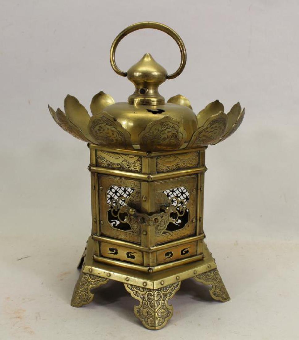 Antique Oriental Brass Hanging Temple Lantern (1 of 7)