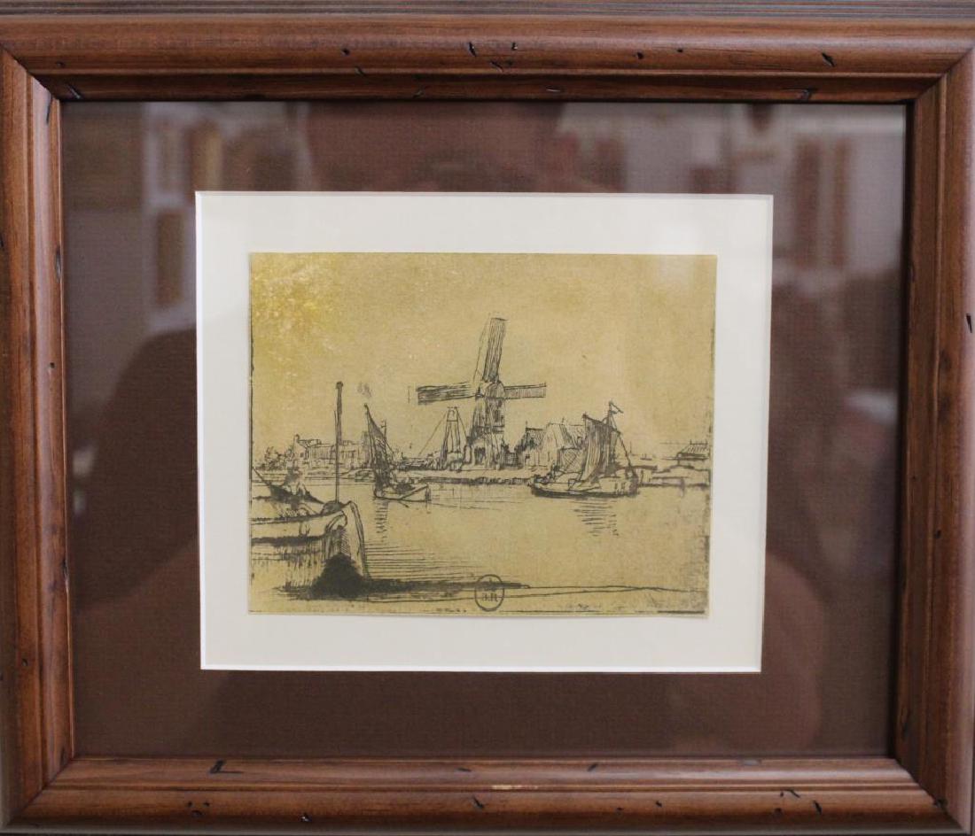 Dutch school, framed antique print of windmill (1 of 3)