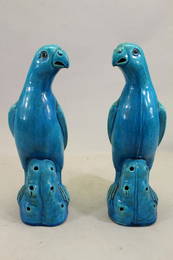 Pair of Important Chinese Export Turquoise Parrots