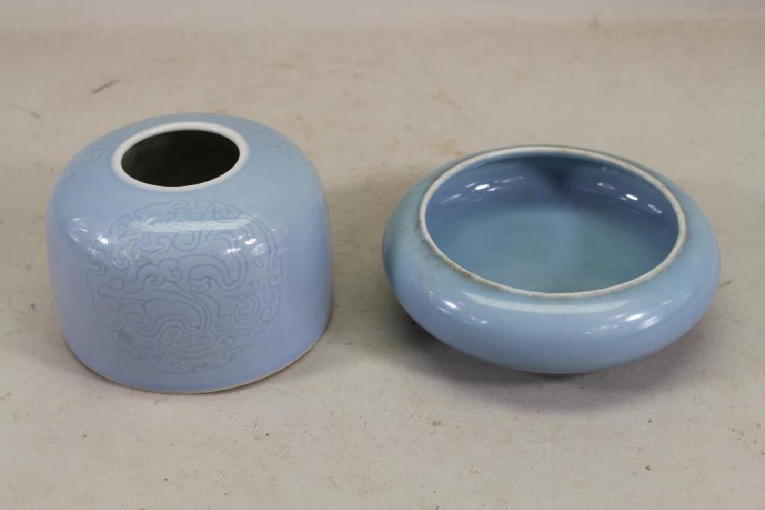(2) Chinese Powder Blue Inkwell, Signed (1 of 4)