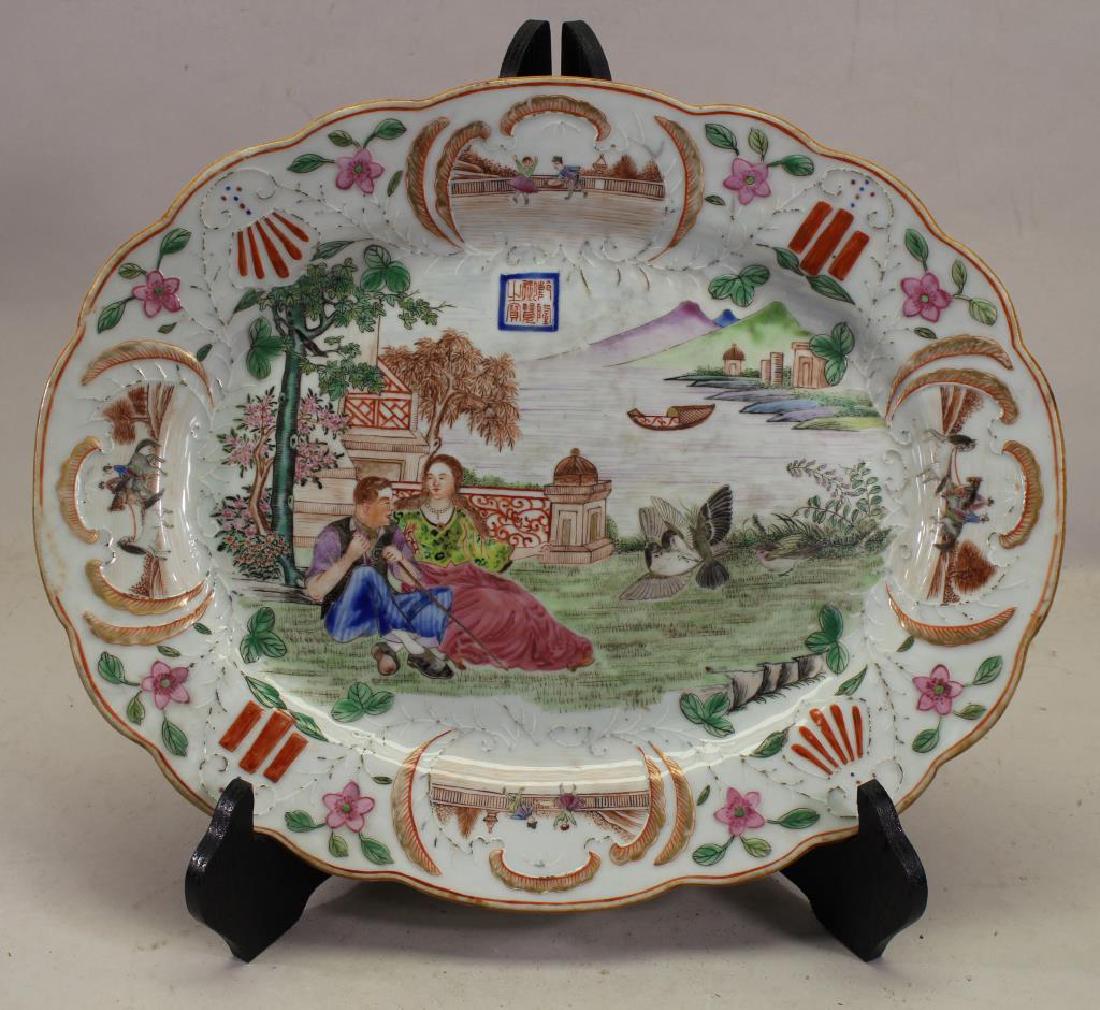 Unusual Oval Chinese Export Famille Rose Oval Dish (1 of 6)