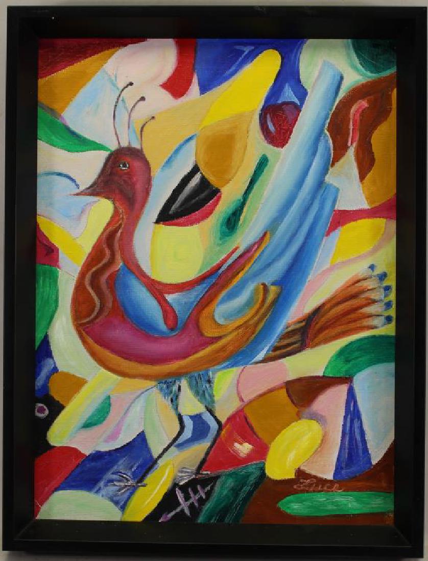 Signed, 20th C Modernist Abstract Painting of Bird (1 of 4)