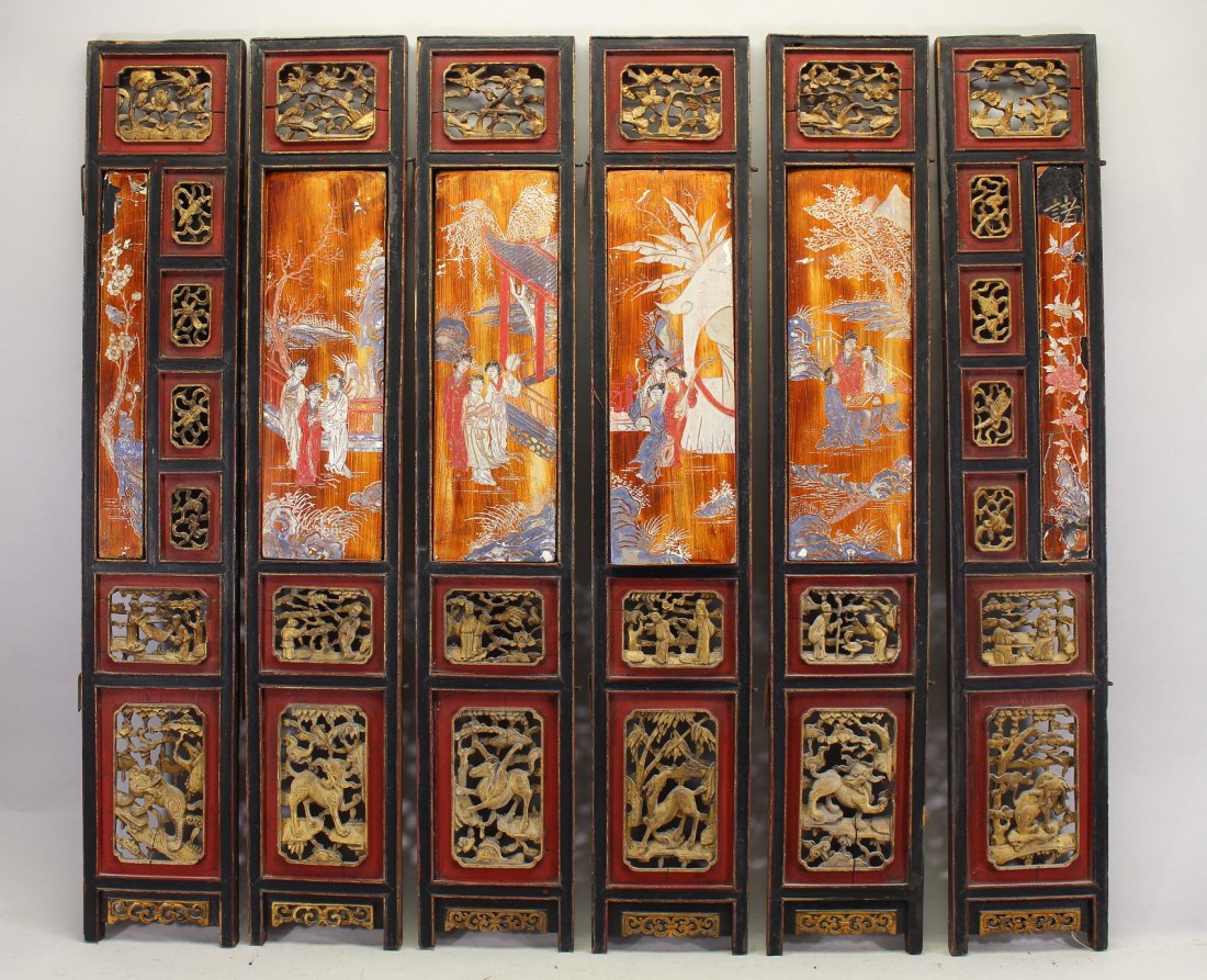 6 Figural Chinese Architectural Panels, Signed (1 of 5)