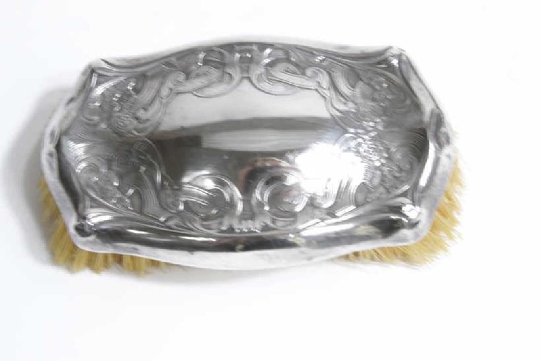 Sterling Silver Antique (7) Brushes and (1) Mirror: Sterling Silver Art Nouveau Antique Blackington Set of Brushes (2) 1900's Old Brush Marked Denmark Antique Birmingham Sterling Silver Brush (1) by William Aitken has mark W.A. natural bristles in very