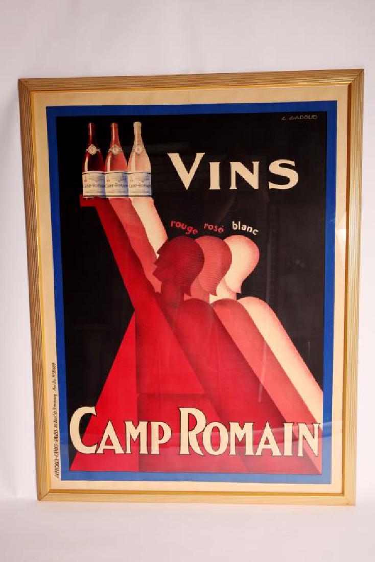 1930's French Art Deco Poster Claude Gadoud: French artist Claude Gadoud (1905-1991) printed by Affiches-Camis in Paris and shows the image of three Roman soldiers hoisting bottles of red,rose and white wine high in the air as to signify wines w