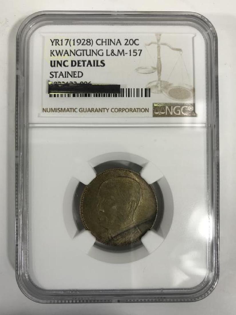 1928 China Kwangtung 20 Cents Silver Coin (1 of 2)