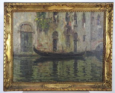 19th C. Italian Signed Venice Gondola Scene: 19th C. Italian signed Venice Gondola Scene Oil on Canvas Signed lower right Overall: 22 x 27 Sight: 17 x 22 Condition: Minor surface tear left side