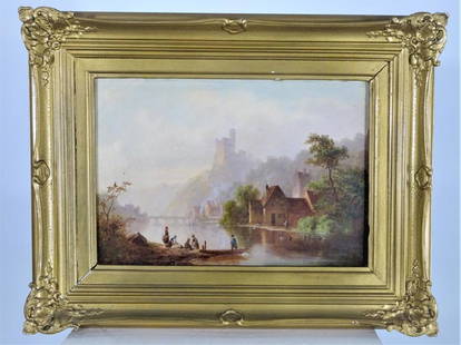 Follower of Christian Georg Schütz (1718 - 1791): Follower of Christian Georg Schütz (1718 - 1791) A Rheinish landscape with a castle Medium: Oil on Board Sight: 10x 15" Overall: 17 x 22" Christian Georg Schütz I was a German painter who