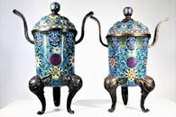 Pair of Finely Enameled Cloisonne' Covered Censers