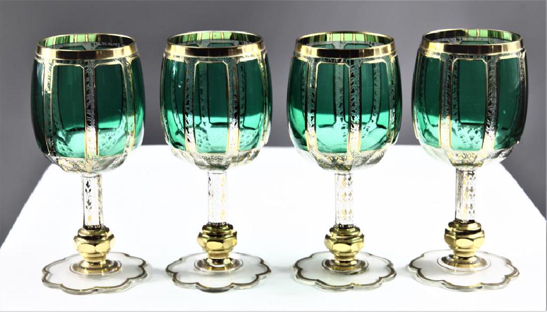 Set of four (4) green water goblets Moser-type (1 of 4)