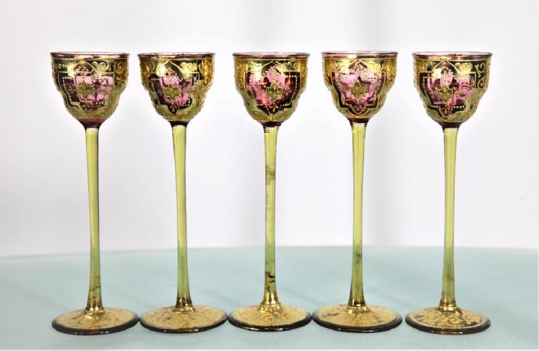 (5) cranberry long-stem cordials, Moser-type (1 of 7)