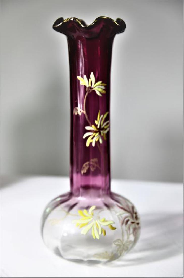 (1) Tall amethyst vase attributed to Mont Joye (1 of 3)