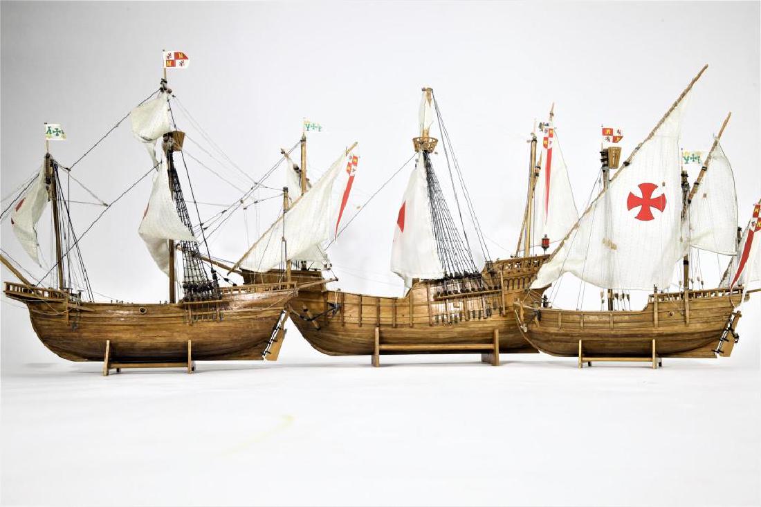 3 Spanish Armada Wooden Ship Models: Three Model Spanish Wood Armada Ships Size: 21 x12", 18 1/2 x 16", 20 x 30" Condition: Great