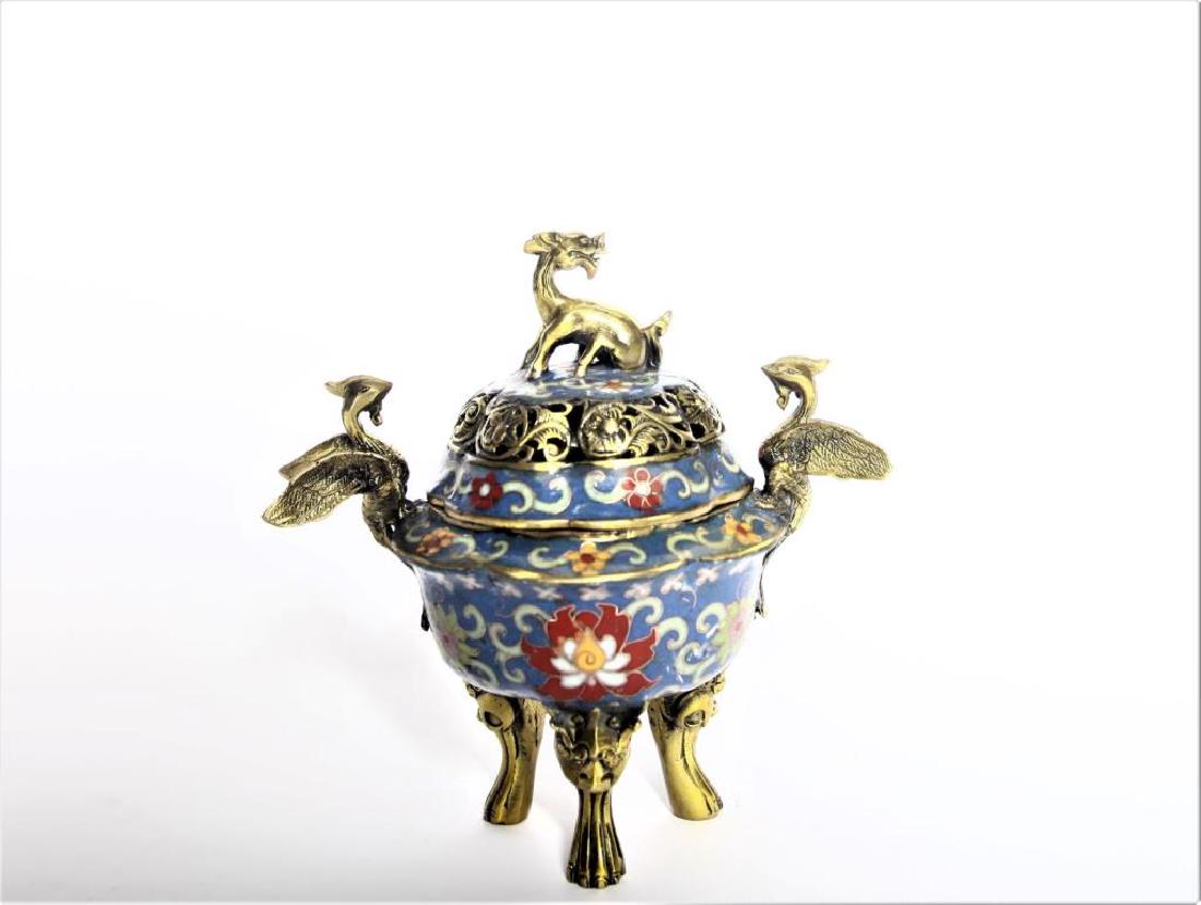 Chinese Cloisonne Incense Burner: Chinese Cloisonne Incense Burner Circa 20th C Size: 8 x 4.5