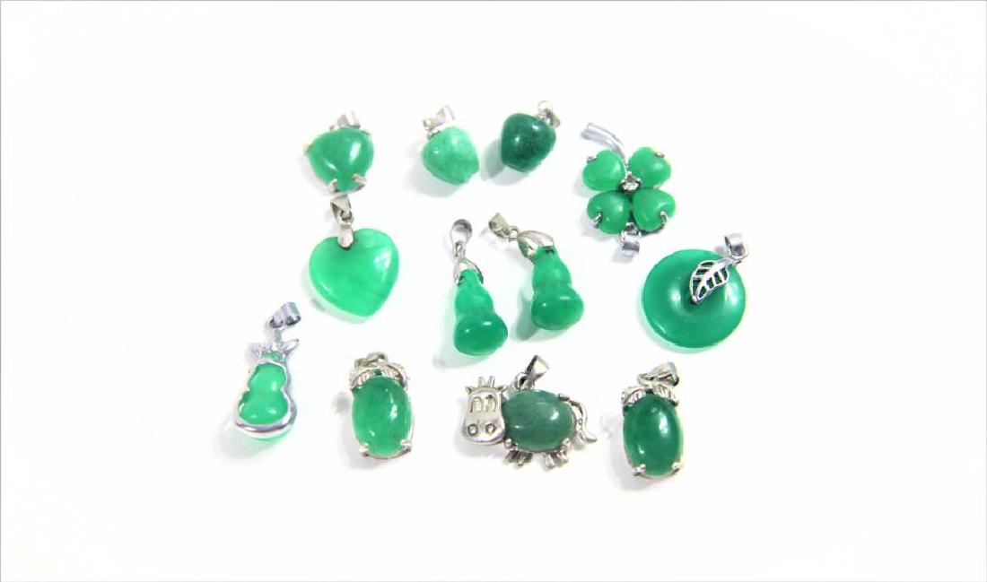 (12) Mini Jewelry Pendants with Inset Green Stone (1 of 2)