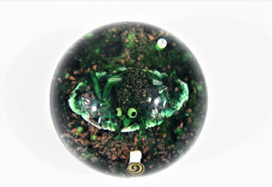 Selkirk frog and snail: Selkirk frog and snail, signed “PH” and “Selkirk Glass Scotland Frog 63/200 1981”, “PH” is probably Peter Holmes, green frog and snail with white head, brown and ta