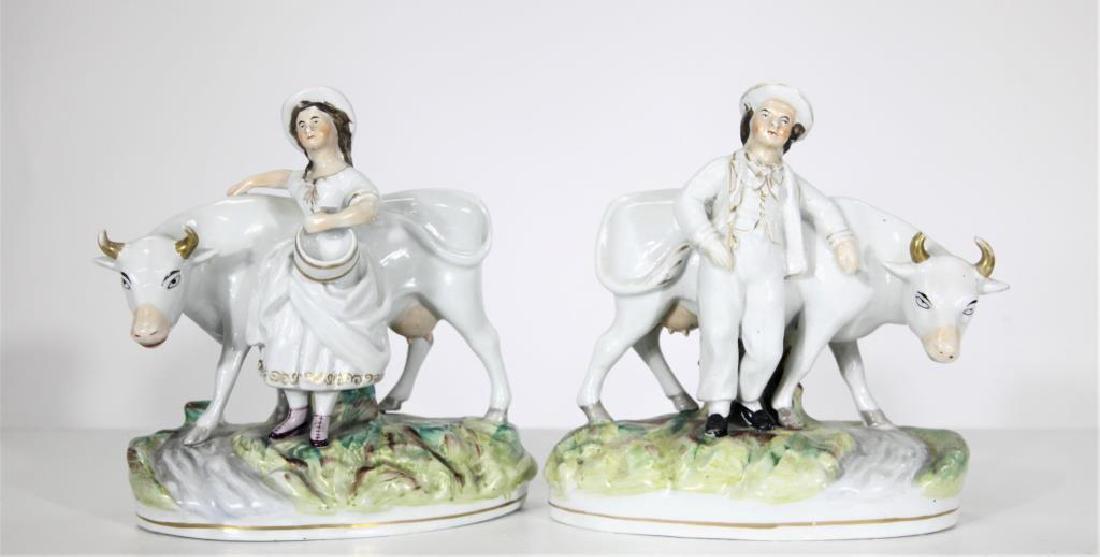 Pair of Staffordshire Figures: Pair of Staffordshire Figures 9 x 8.5 Due to an abundance of naturally occurring coal and clay, the Staffordshire region of England is renowned for manufacturing fine china and dinnerware, though loca