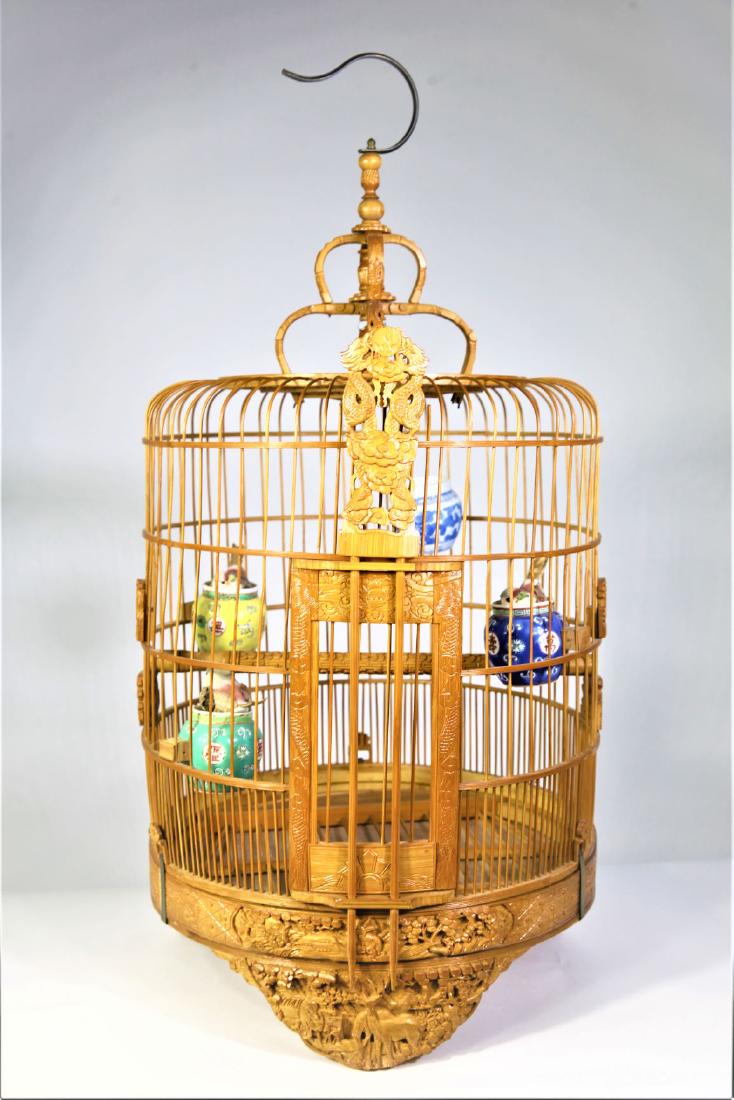 Exquisitely Hand Carved Chinese Bamboo Bird Cage