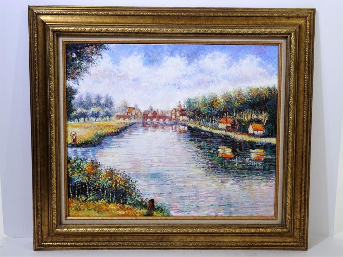 Hughes Claude Pissarro (born 1935) Oil on Canvas: Overall Size: 27 3/4 x 31 3/4 inches Sight Size: 19 1/2 x 23 1/2 inches Verso: Moret Sur Loing Hughes Claude Pissarro is the grandson of the Impressionist painter Camille Pissarro and son of Paulemile