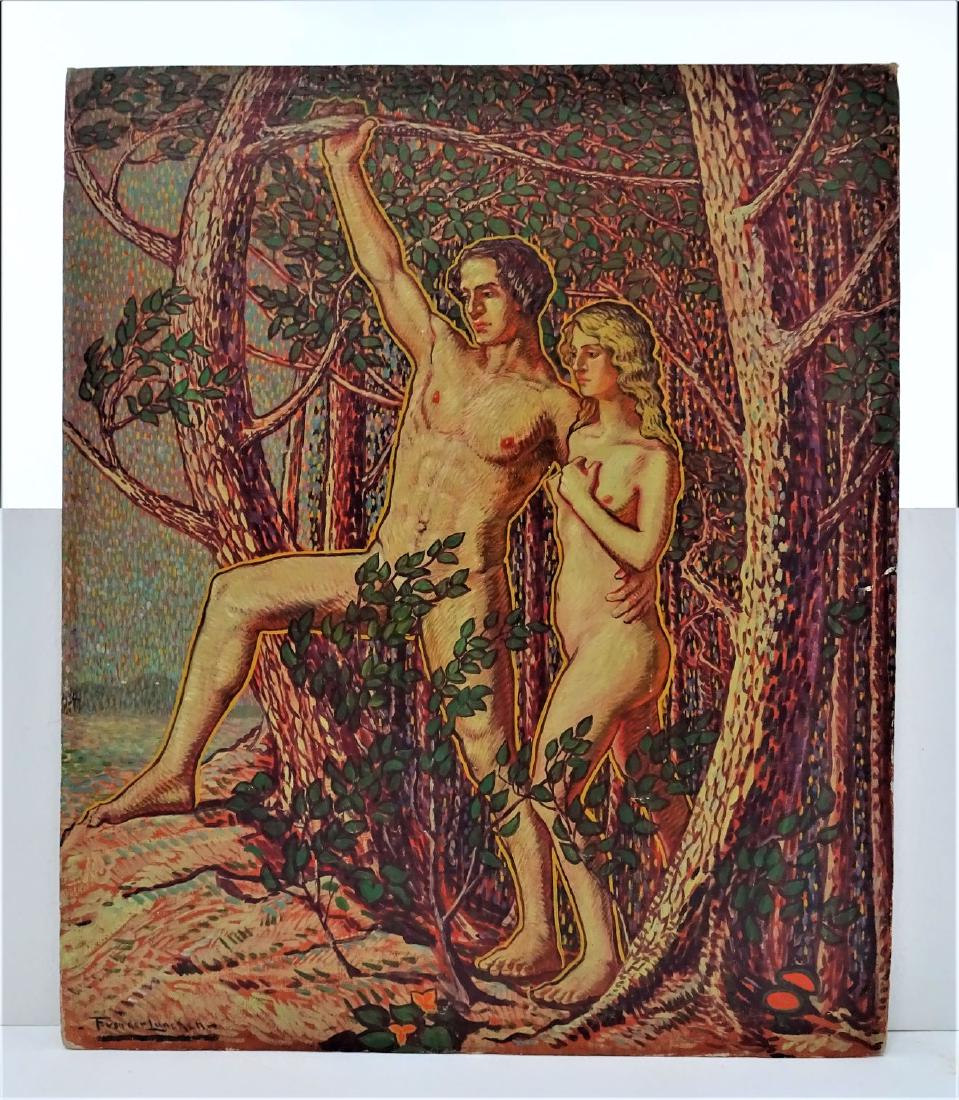 Frank von der Lancken (1872 - 1950), Oil on Canvas: “The Emergence From The Garden”, unframed oil on canvas board, from the estate of Frank von der Lancken. Landscapes were the artist’s favorite type of painting, and “The Emergence From The Gar