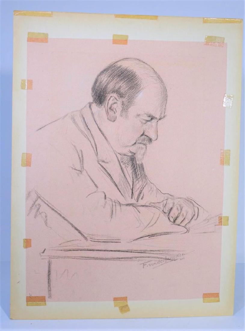 Frank von der Lancken (1872 - 1950), Pencil/Chalk: “Portrait of a Man with a Goatee, Reading”, pencil and chalk on paper from the estate of Frank von der Lancken. This pencil and chalk portrait shows a man reading a book, in quiet contemplation. I