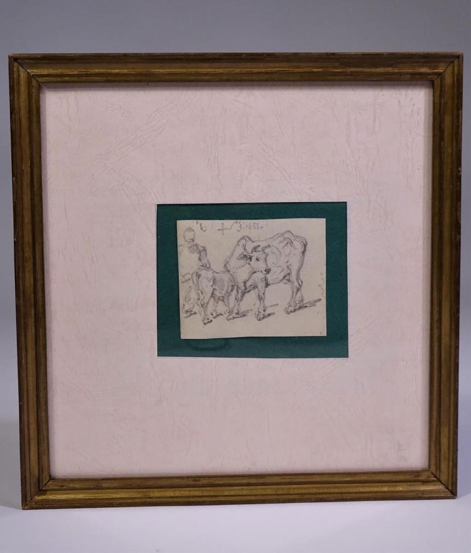 George Chinnery (1774-1852) English: Pencil Drawing Figure with cow and calf S: 2 3/4 x 3 1/4 in. O: 10 x 9 3/4 in.