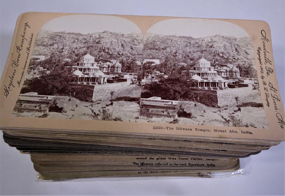73 Stereoview Cards from India early 1900s: This lot consists of 73 stereoview cards of India issued by Kilburn, Underwood, Keystone, Girdwood, James Davis, Realistic, and Sunbeam Tours in the early 1900’s. Most of the cards are black and whi