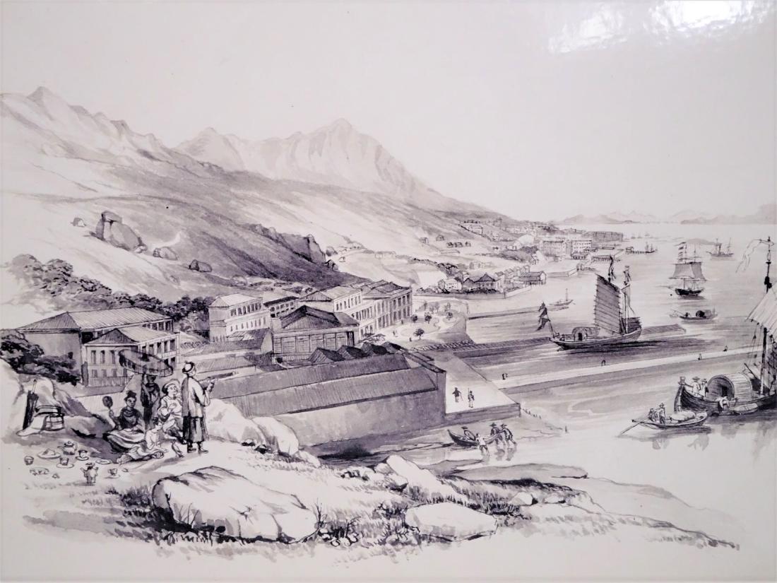 Circa 1846, Ink & Grey Wash on Paper: Size: O: 15 x 19 Unframed Victoroa looking West from the Garden on Hon. John Walter Hulme, Chhief Justice, Hong Kong. 1846. Bruce Murdoch.
