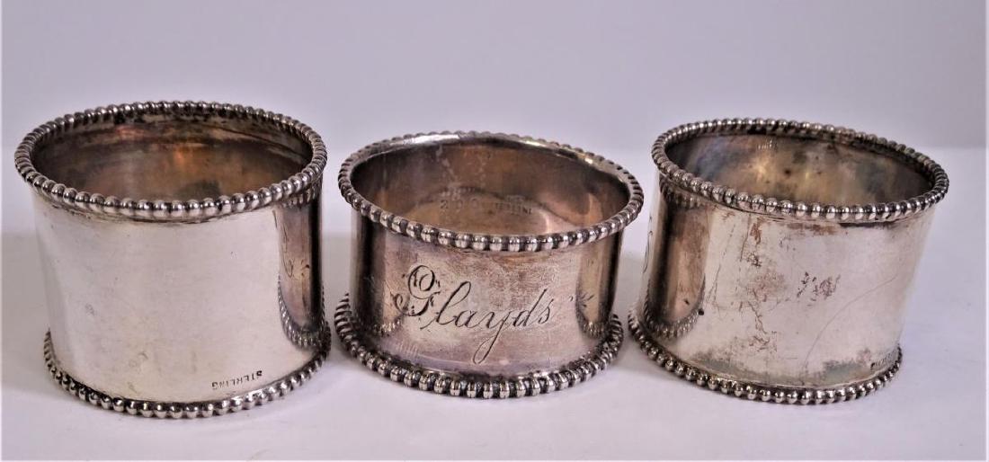 (3) Sterling Silver Napkin Rings: all around 1 in.