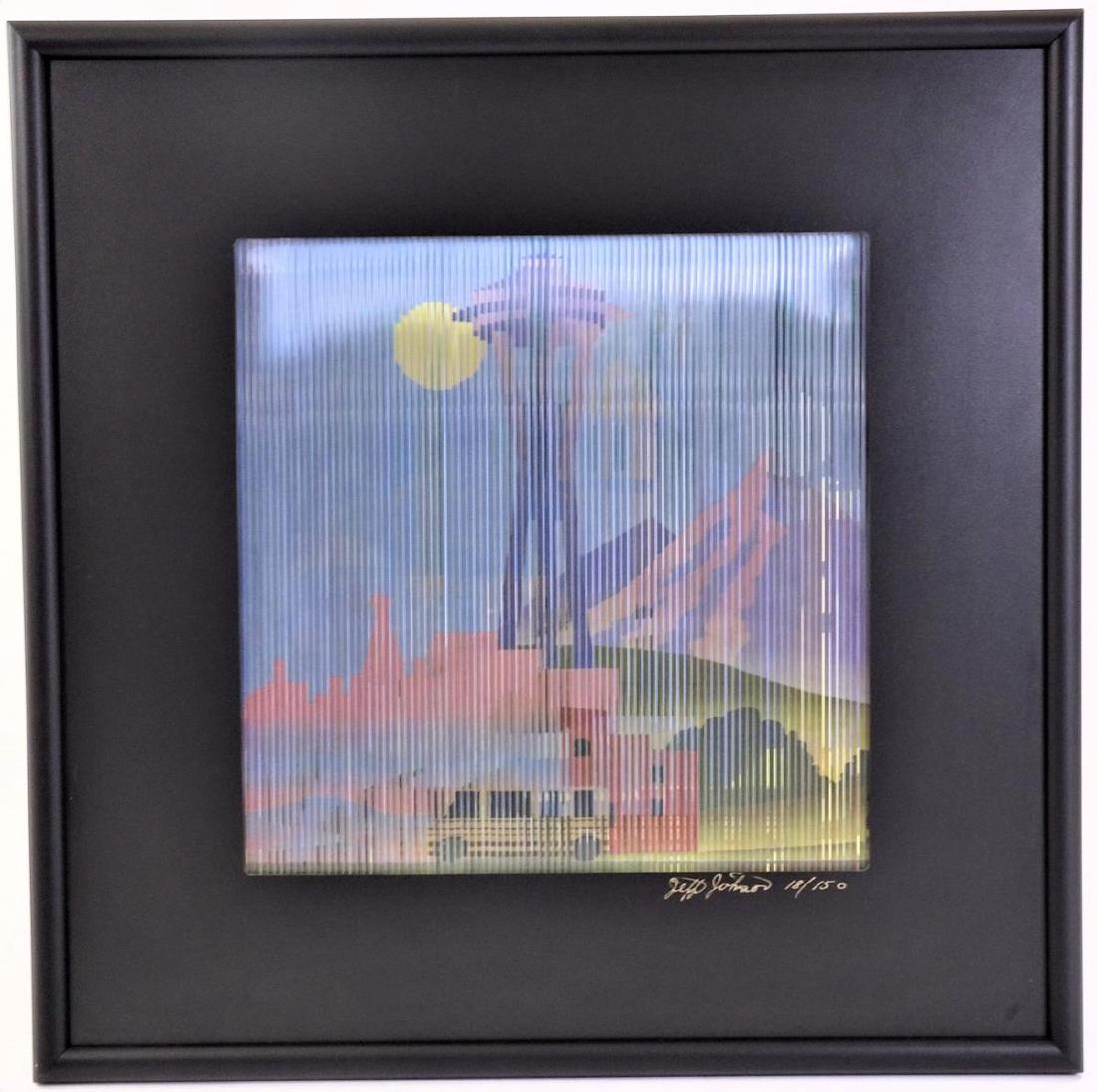 Jeff Johnson, American (born 1958) Kinetic Art: This is another piece of visual art in the auction. It was created by Jeff Johnson, an American artist born in 1958, and is a crystal kinetic that becomes three pieces of art, depending on what angle 