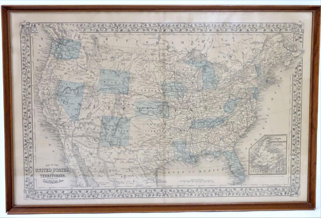1877 Mitchell Map of United States & Territories: This is an attractive example of a Mitchell map of the United States, including the Indian Territories. The map shows the entire continental U.S. along with parts of Canada and Mexico. The inset in th
