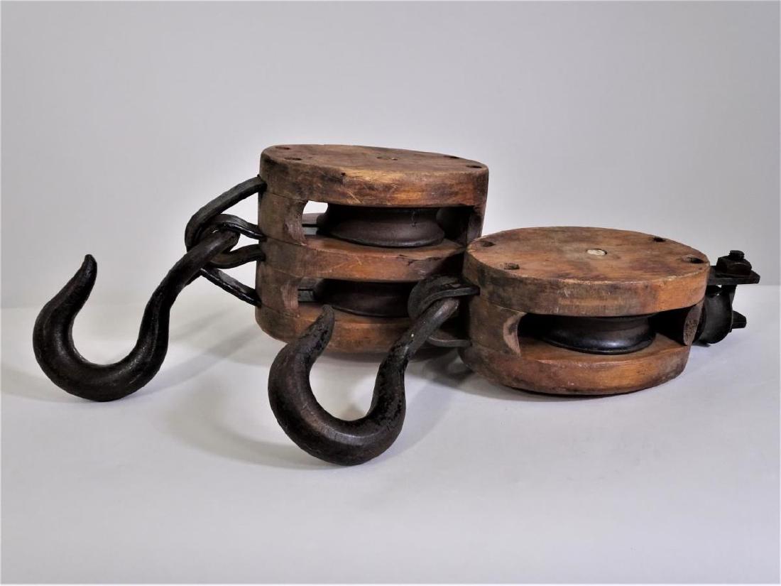 (2) Antique Boston & Lockport Block and Tackles: Boston & Lockport Block Co. Size: 14 x 4 1/2 in.