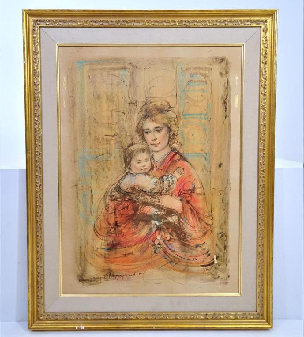 Attr. to Edna Plotkin (American 1917 - 2015): Attr. to Edna Plotkin (American 1917 - 2015) Embellished Limited Edition Lithograph Print on Paper Signed Lower right. Edna Hibel, a painter of sentimental pictures of children, has had a more than 60