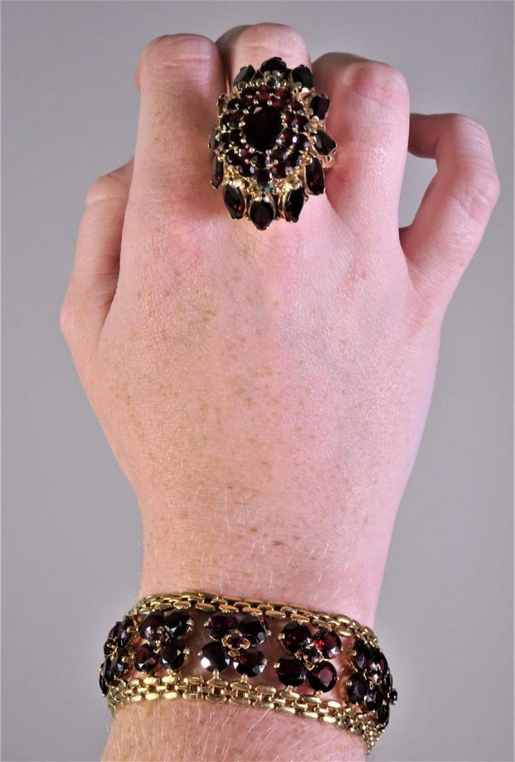 Hungarian Garnet 14k Gold Ring & Bracelet: Purchased by composer Thomas Pasatieri from a New York Jeweler in 2003 Ring: 14k gold Size: 11 Weight 22g *Missing a stone Bracelet: 14k gold Weight: 61g Size: 8” long Please contact Eamon at Premie