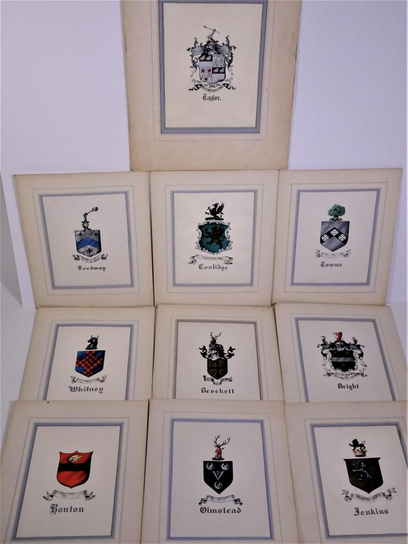 10 Original Hand-Painted Family Coat of Arms: The overall size is 11 x 14 in. and the sight size is 8 x 9.5 in. Please contact Eamon at Premier Shipping and Crating for a quote to pack and ship at 941-358-9999 or email at info@premiershipment.com