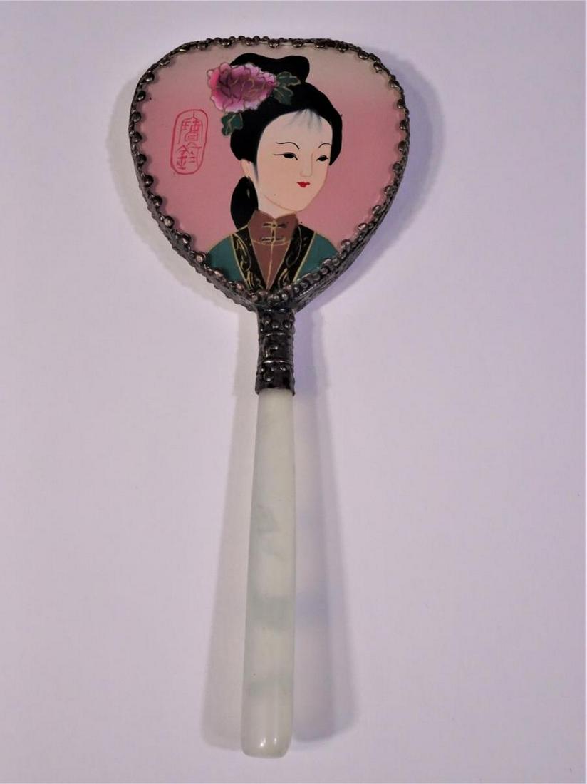 Chinese Jade Shard Mirror: Size: 3W x 6H Please contact Eamon at Premier Shipping and Crating for a quote to pack and ship at 941-358-9999 or email at info@premiershipment.com