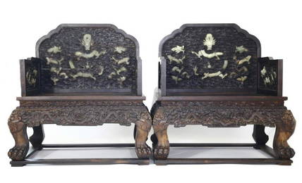 Important Qing Dynasty Pair of Chinese Throne Chairs