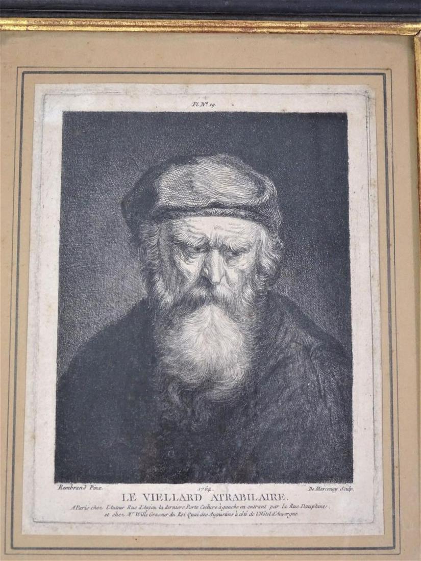 Marceney de Ghuy (1724-1811), French Etching: This etching was done by Antoine de Marcenay de Ghuy (1724 Â– 1811) about 1764. It was styled after Rembrandt and depicts an old man with a beard and wearing a cap, and his face is downcast and mor