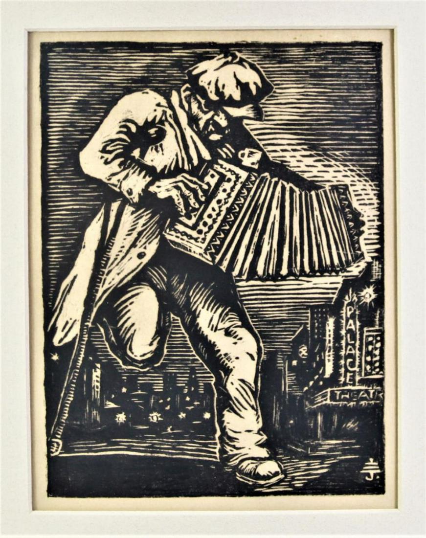 Eli Jacobi (1898-1984) Russian/American Woodcut: Woodcut print. Signed LR. O: 17 x 14 in. S: 8.5 x 6.5 in. Please contact Eamon at Premier Shipping and Crating for a quote to pack and ship at 941-358-9999 or email at info@premiershipment.com