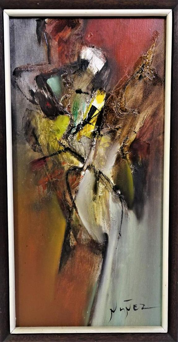 Attrib. to Guillermo Nunez (born 1930) Chile, O/C: Signed LR. Guillermo Nunez sought to demonstrate political and social messages on his abstract canvases while maintaining a commitment to beauty. Guillermo Nunez (born 1930) focuses on hard themes, su