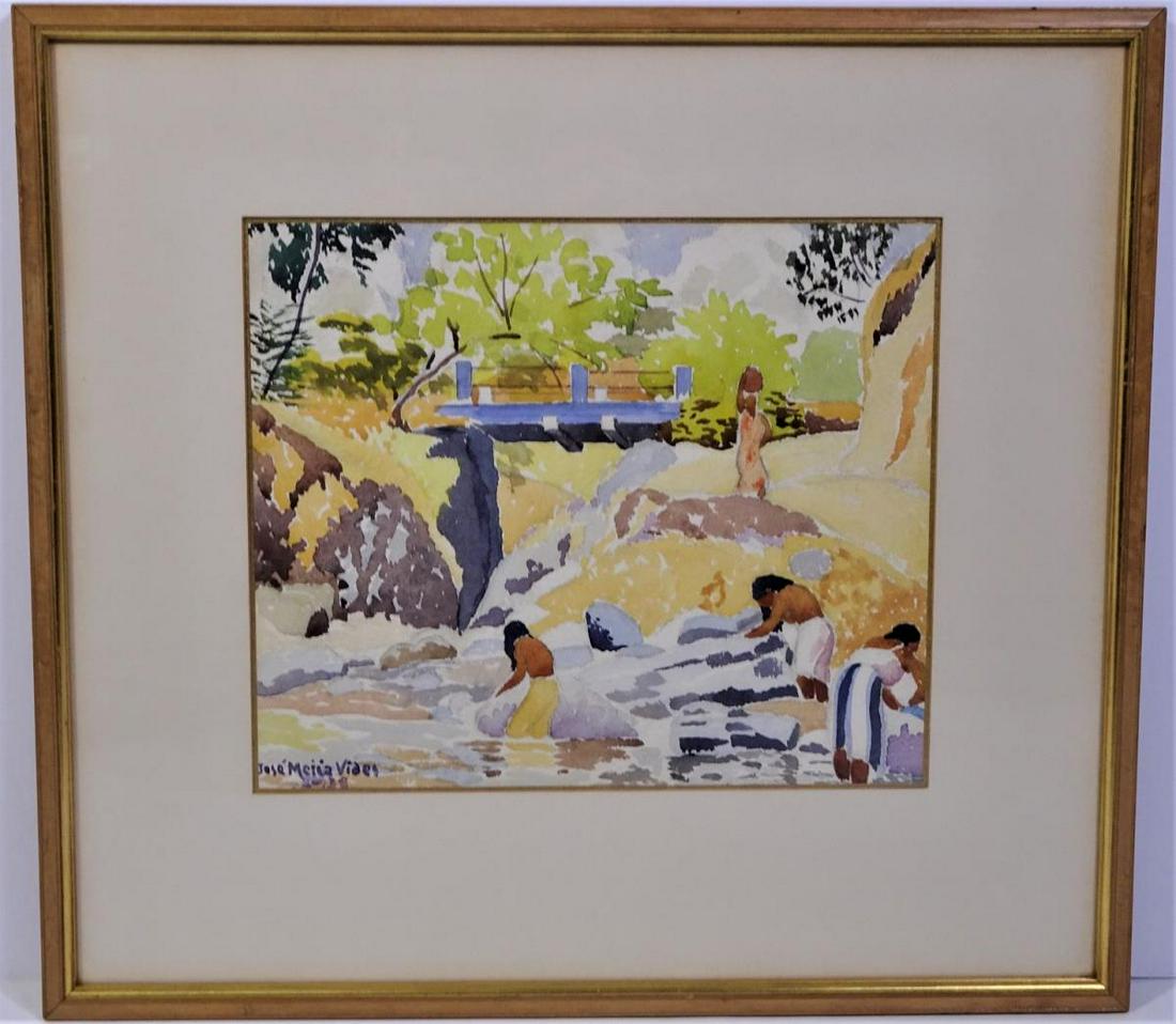 Jose Mejia Vides (1903-1993)Salvadorian Watercolor: Signed and dated LL. Verso reads: Jose Meijia Vides San Salvador. Born in San Salvador March 19, 1903. From 1940 to 48 he was a professor of drawing in the National School of Graphic Arts in El Salvad