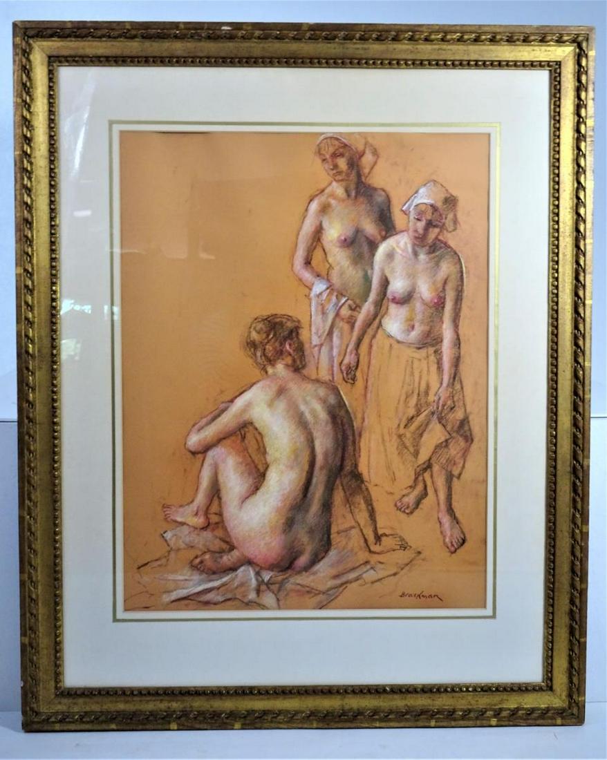Robert Brackman (1898 - 1980) Pastel on Paper: This is a pastel on paper by Robert Brackman, an important Russian artist who emigrated to the United States and settled in New London, Connecticut. He was a teacher at the Art Students League of New