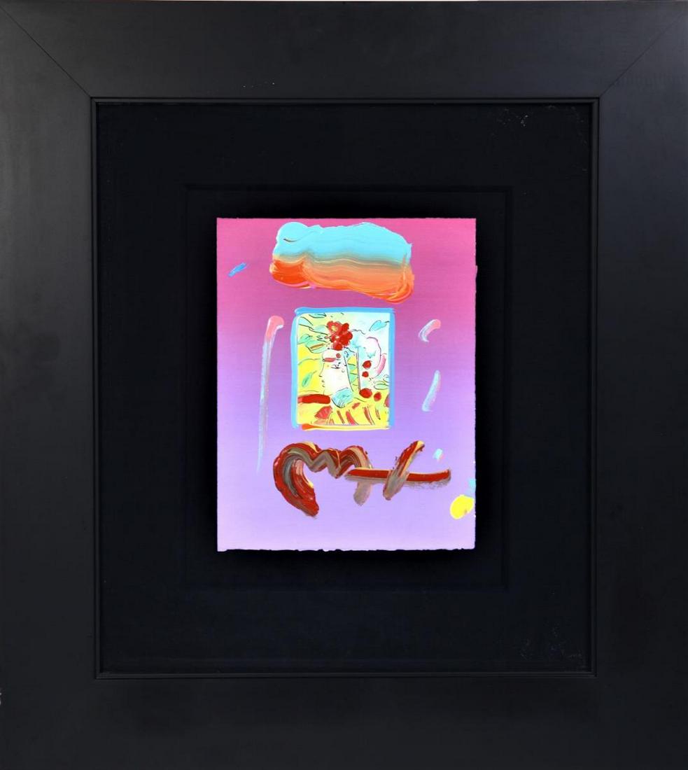 Peter Max (1937 - ) German-American, Mixed Media: This is a beautiful Peter Max mixed-media piece that is signed by him below the portrait. It is similar to Blushing Beauty and other pieces that feature women in bright bold colors. Peter Max was know