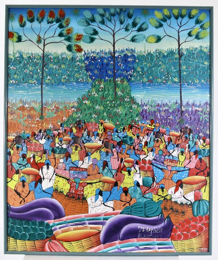 J Baptiste Blanchard, Haitian, Market Scene O/B: Size: 24 x 20 in. Please contact Eamon at Premier Shipping and Crating for a quote to pack and ship at 941-358-9999 or email at info@premiershipment.com