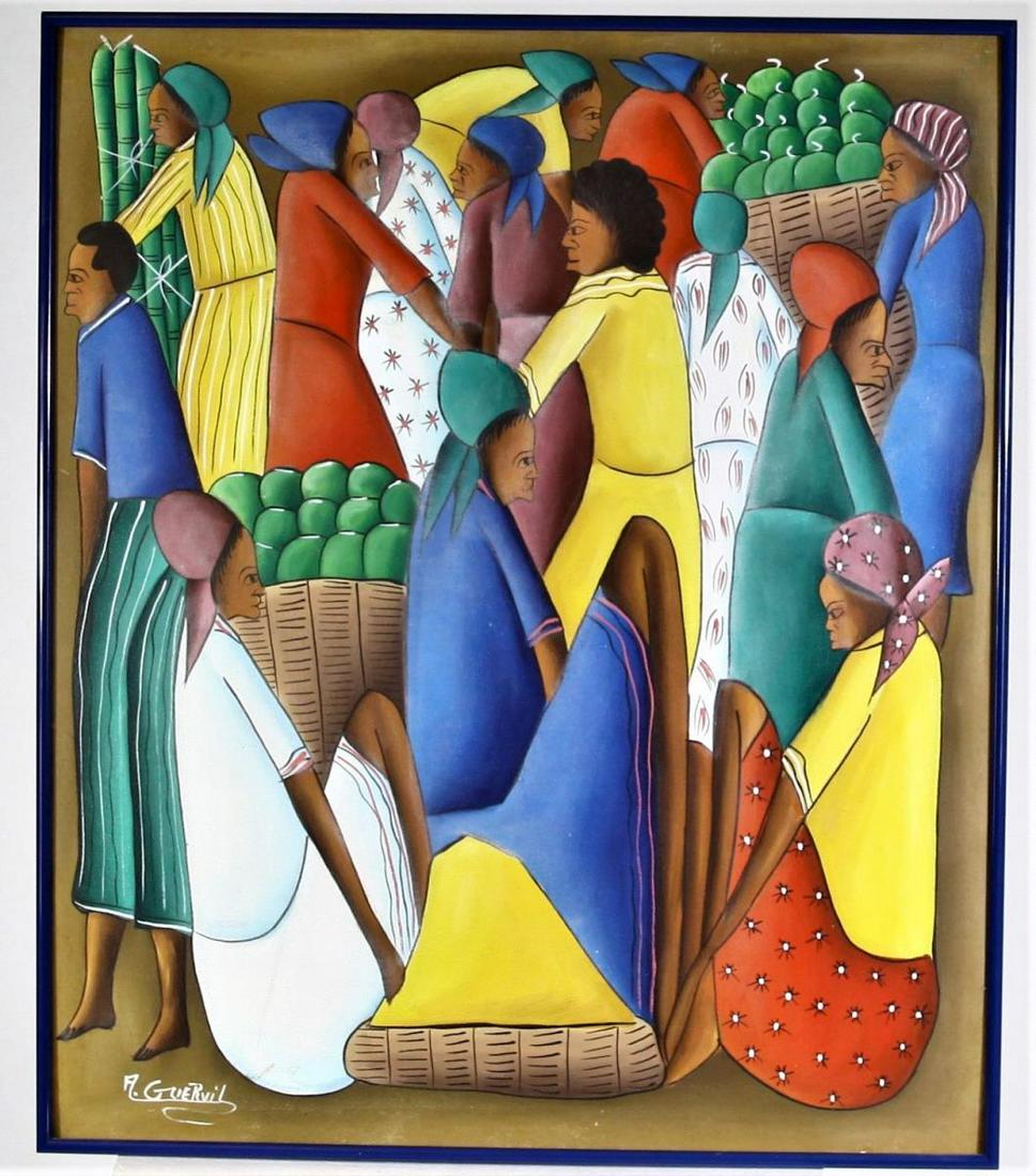 Andre Guervil, Carribean School, Oil on Board: Size: 24 x 20 in. Please contact Eamon at Premier Shipping and Crating for a quote to pack and ship at 941-358-9999 or email at info@premiershipment.com