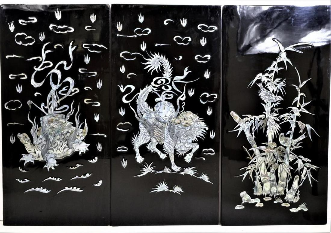 Vietnamese Inlaid Mother of Pearl Panels: Size: 23 1/4 x 11 1/2 in. Please contact Eamon at Premier Shipping and Crating for a quote to pack and ship at 941-358-9999 or email at info@premiershipment.com