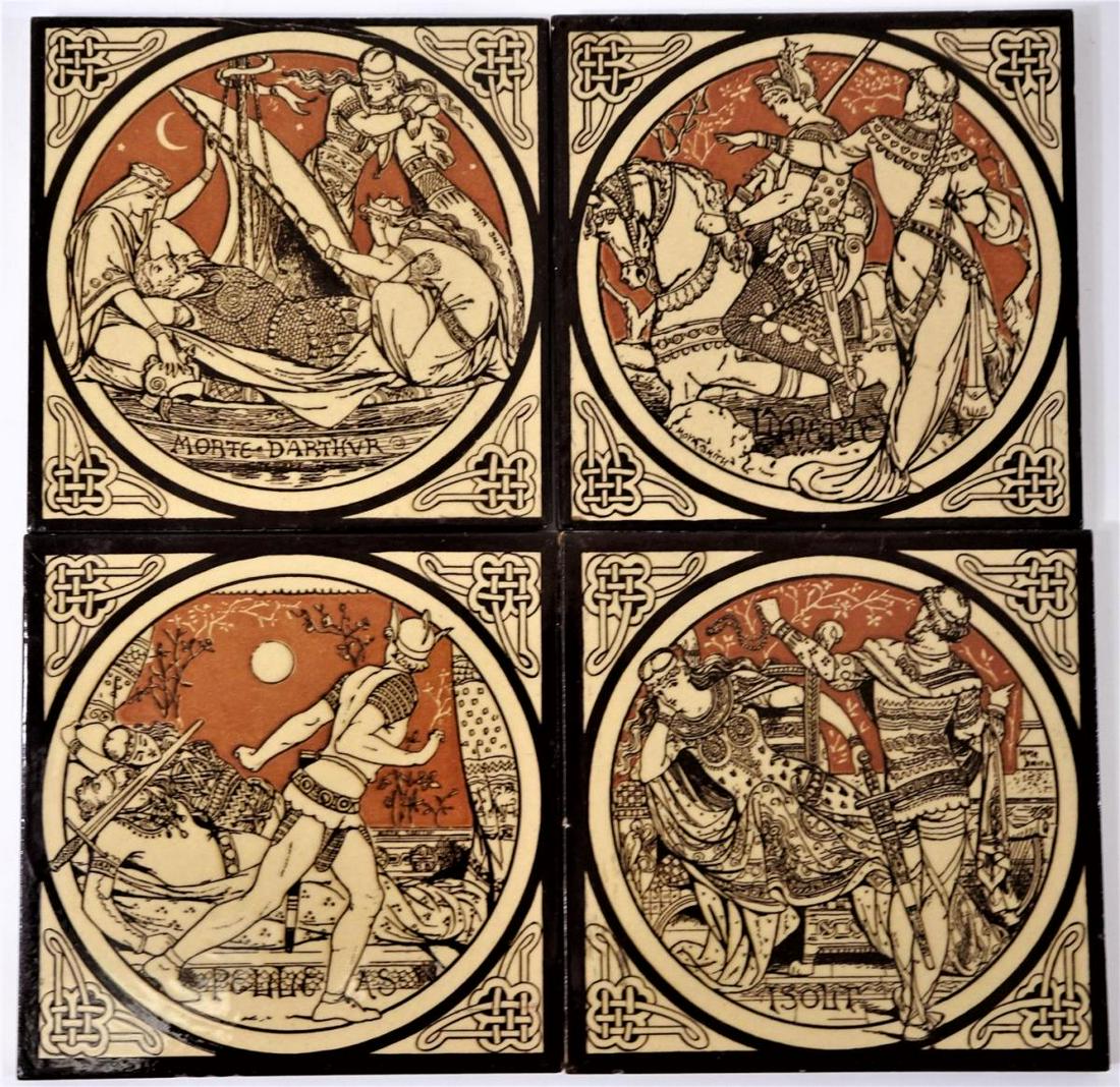 (4) Minton, Death of King Arthur, Tiles: These were displayed at Ringling Museum for over a year, until the owner requested that they be returned. These pieces were purchased in Sarasota at an Art Show. 6" Please contact Eamon at Premier Shi