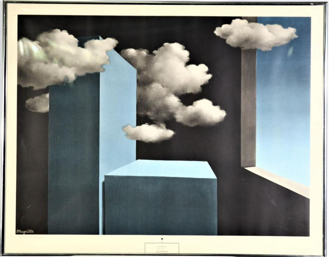 Rene Magritte (Belgium1898-1967) Offset Lithograph: This is an offset lithograph by Rene Magritte entitled “The Tempest”. It was printed in 1970 by the New York Graphic Society., and it is signed "Magritte" in the lower left part of the plate. Magr