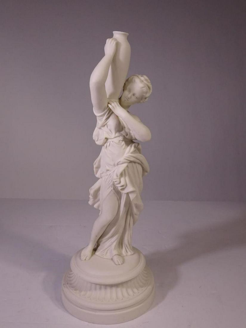 French Parian Woman with Vase: Size: 16.5 x 6.5 in. Please contact Eamon at Premier Shipping and Crating for a quote to pack and ship at 941-358-9999 or email at info@premiershipment.com